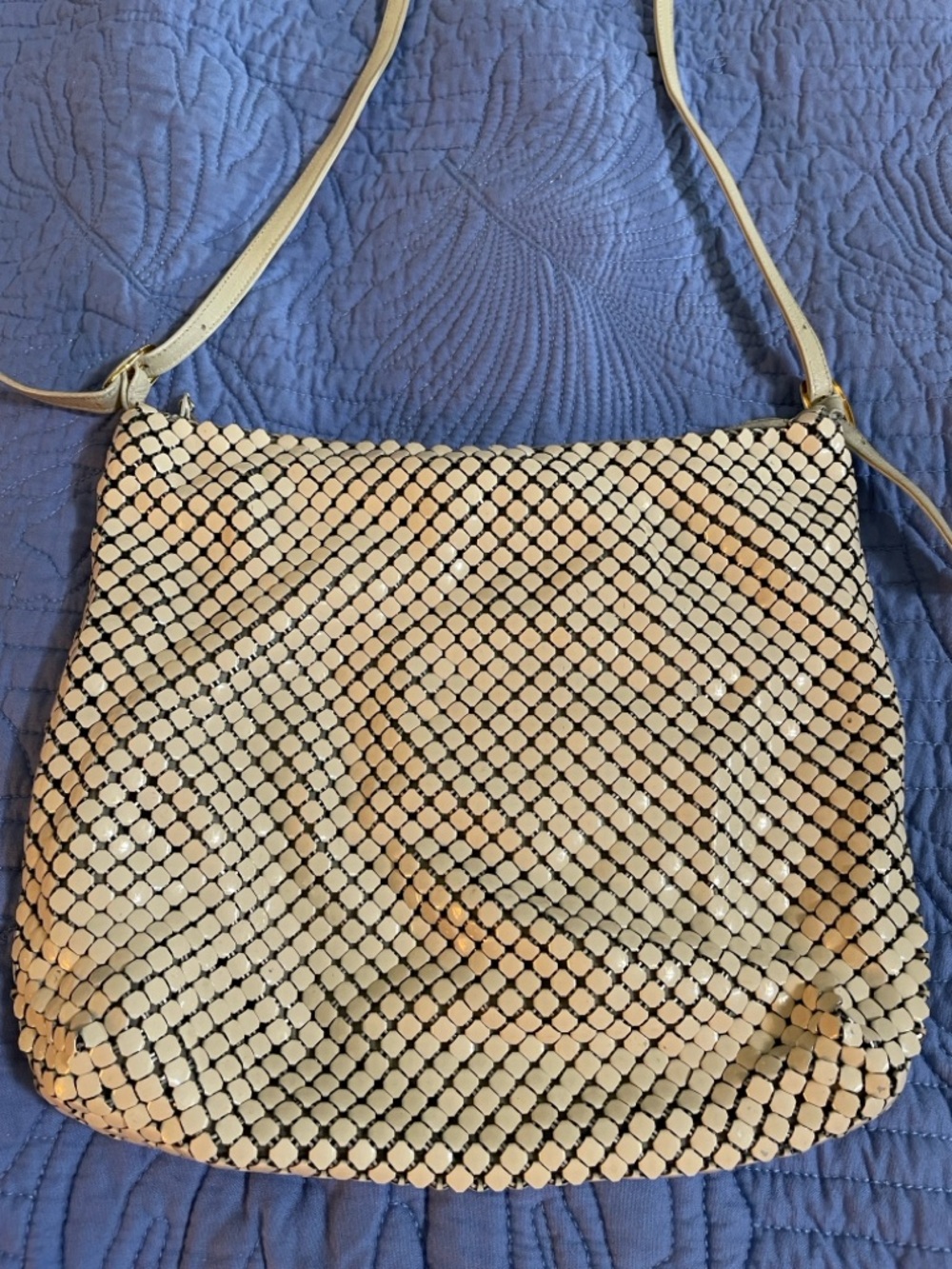 Vintage Whiting and Davis Metallic Mesh Bag with Adjustable Strap Mad in USA